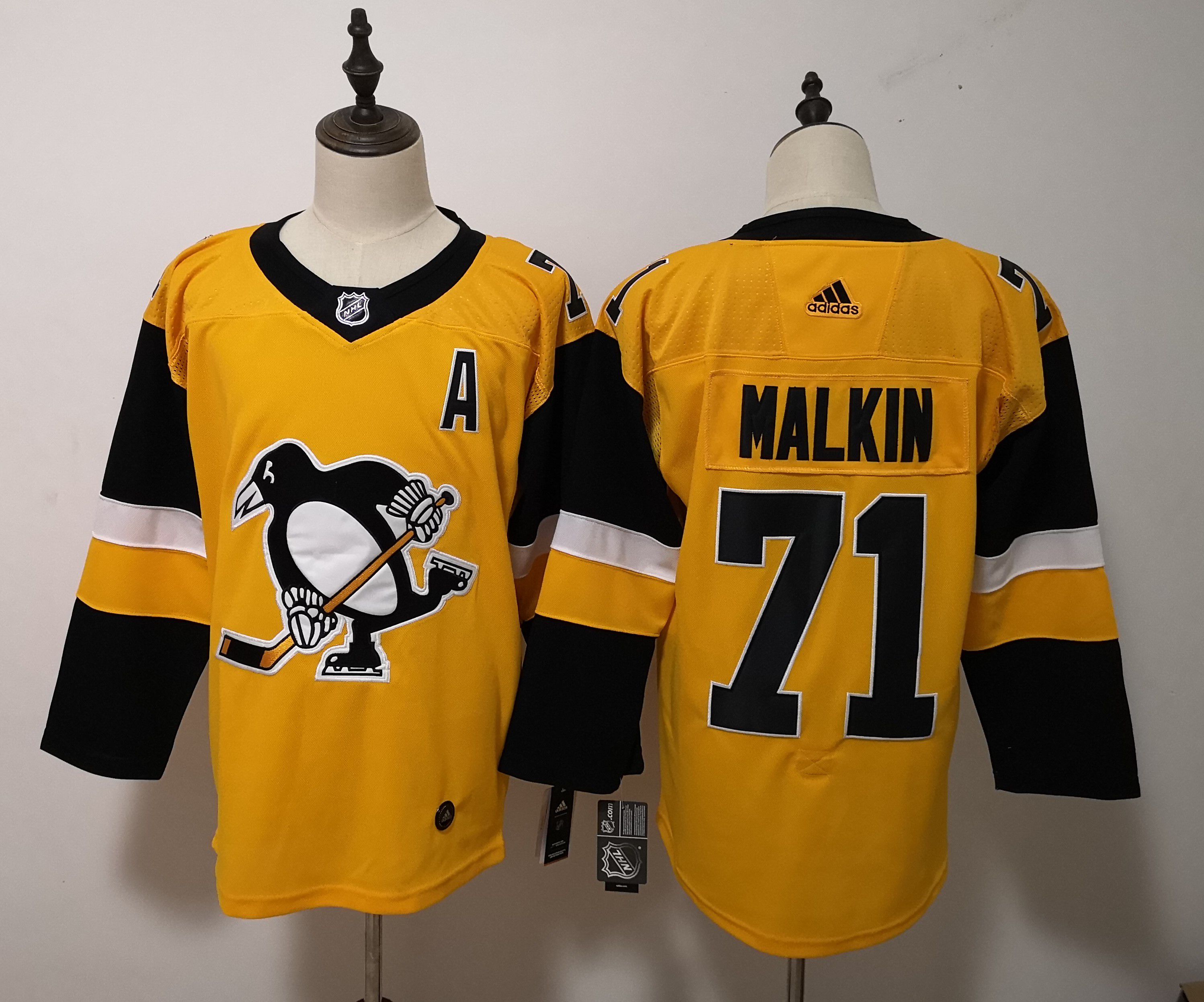 Men Pittsburgh Penguins #71 Malkin Yellow Adidas Alternate Authentic Stitched NHL Jersey->pittsburgh penguins->NHL Jersey